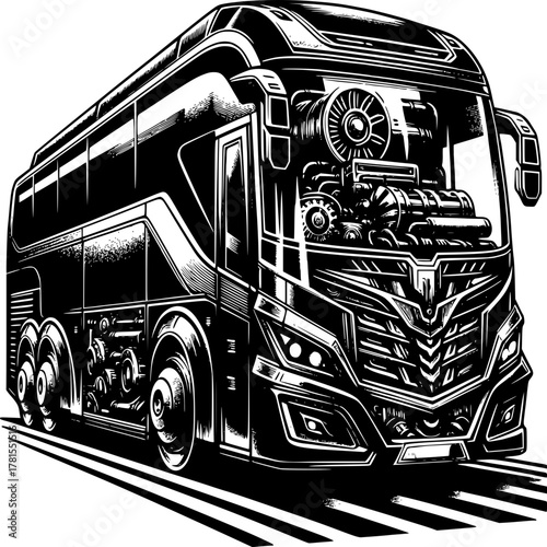 vintage bus and cartoon train vector illustration