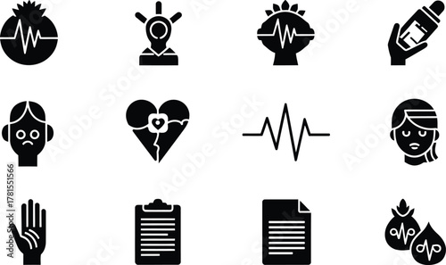 Collection of medical and healthcare icons representing health and wellness concepts