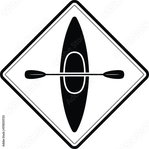 Kayak paddle diamond shape icon for outdoor recreation and water sports silhouette