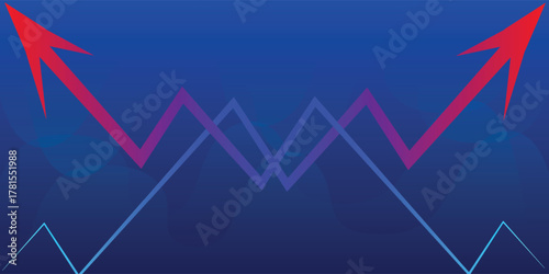 Two red arrows pointing up from a line graph on a blue background, symbolizing growth and success.