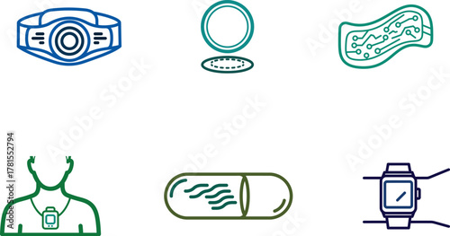 Wearable Health Technology and Medical Devices Icons Illustration Collection
