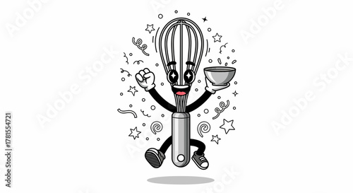 Whimsical Whisk Character with Bowl Ready to Bake.