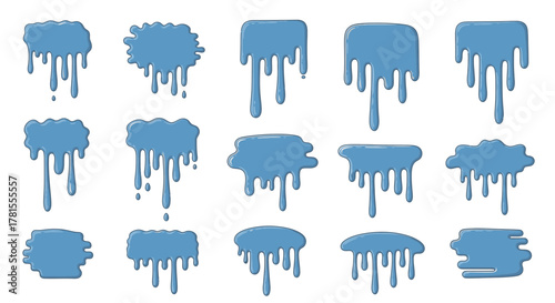 Delightful assortment of blue dripping shapes, perfect for playful designs and creative projects, originally designed as a scalable vector graphic