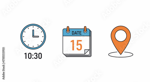 Schedule your meeting or event with a date, time and location, 15th at 10:30, a great way to remember your business appointment, deadline, or reminder