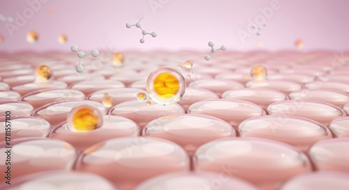 Skin cells with molecules for skincare and beauty concept