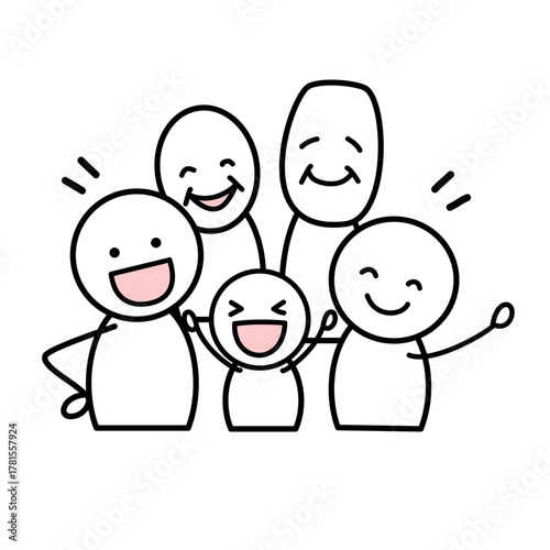 Stick figure family smiling together with happiness