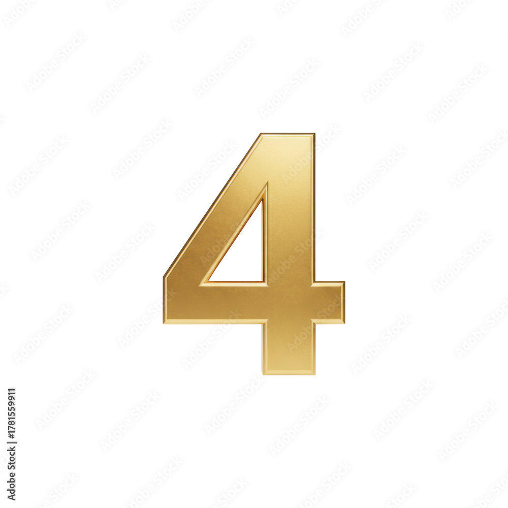 Fototapeta premium Stunning golden number four on solid renders a sense of opulence and luxury, perfect for celebratory designs