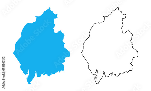 Map of Cumbria an administrative county of England. Map with detailed outlines and blue silhouettes