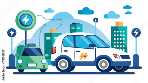 Electric cars charging in a futuristic city, highlighting sustainable transportation and clean energy solutions for a greener future
