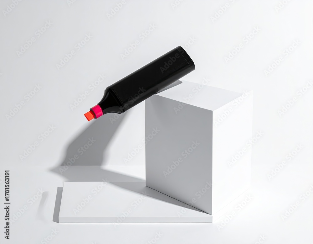 Obraz premium Black marker with orange tip on white cubes