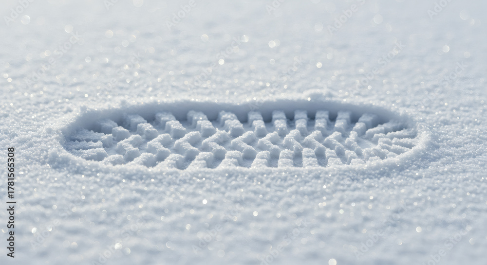 Naklejka premium Crisp winter boot print pressed into sparkling snow, capturing the essence of exploration and adventure.