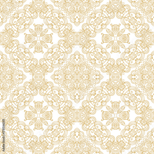 Golden -beige ornamental seamless vector pattern on white background