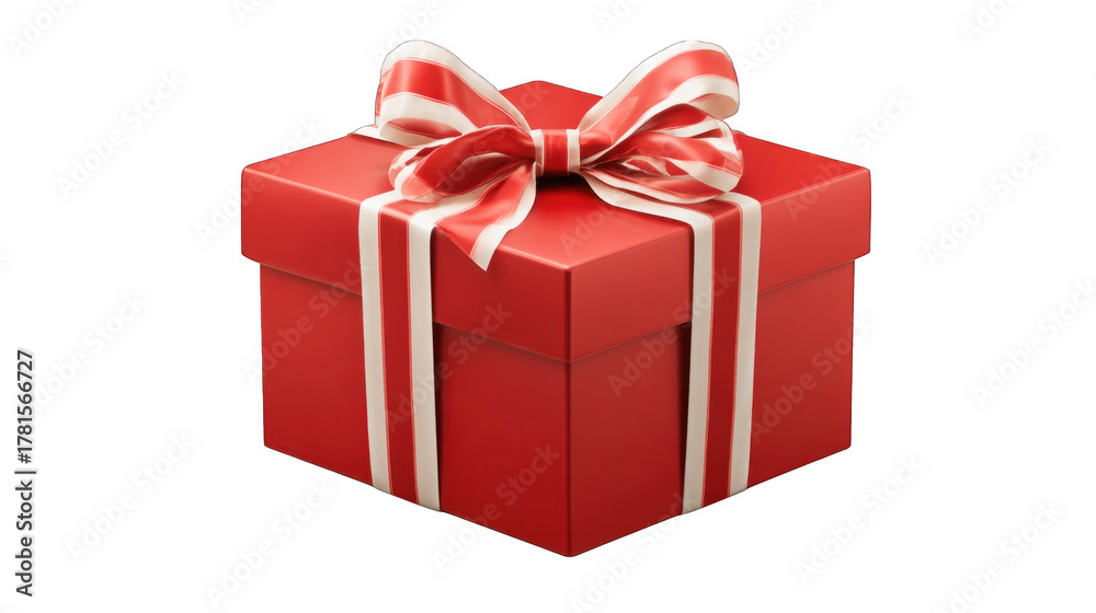 Obraz premium A bright red gift box adorned with a large, elegant bow.
