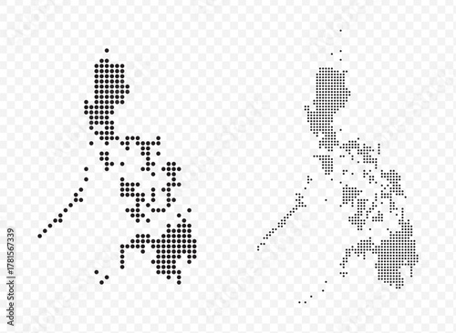 Black dotted map set of the Republic of the Philippines Modern vector illustration on transparent background