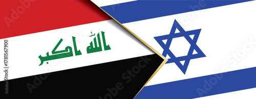 Iraq and Israel flags overlapping representing complex Middle East geopolitical relationships and tensions