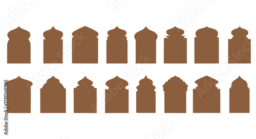 Set of islamic shape illustration design blank islamic shape template vector. Islamic vector shape of a window or door arch. Arab frame set. Ramadan kareem.