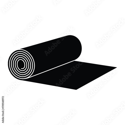 Rolled Mat or Rug Icon: Vector Symbol for Flooring, Yoga, Fitness, and Construction Material