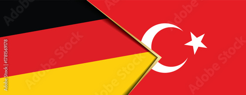 Germany and Turkey flags set against each other in a dynamic banner or presentation background design