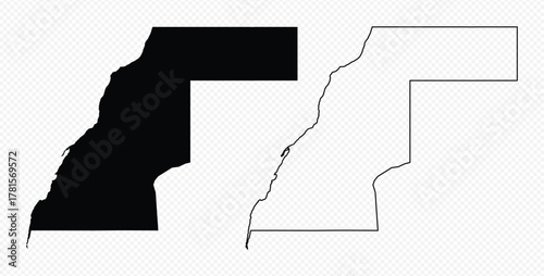 Two Western Sahara vector maps solid black silhouette and simple thin line outline side by side