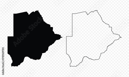 Detailed Botswana map set solid black silhouette and outline contour vector illustration