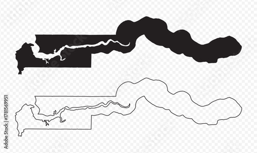 Detailed Gambia map set solid black silhouette and outline contour vector illustration