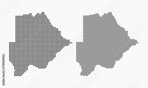 Botswana dotted map set in black color, modern digital pixelated geographical representation