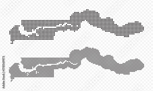 The Gambia dotted map set in black color, modern digital pixelated geographical representation