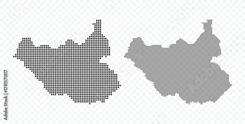 South Sudan dotted map set in black color, modern digital pixelated geographical representation