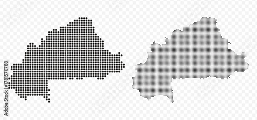 Burkina Faso map set made of small black dots, modern dotted vector graphics on transparent background