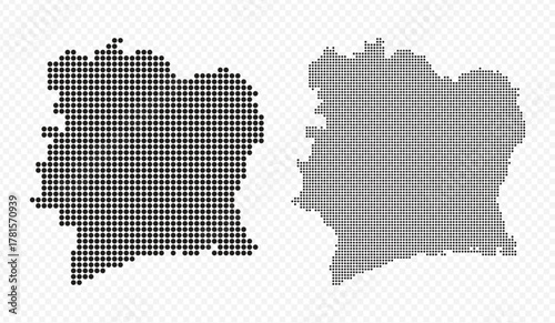 Côte d'Ivoire map set made of small black dots, modern dotted vector graphics on transparent background