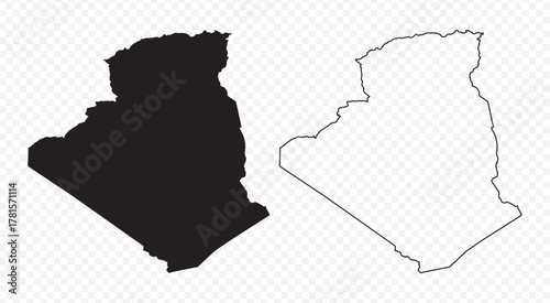 Algeria map set, detailed vector silhouette and outline border on transparent background