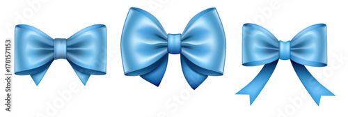 Set of blue Realistic Bow Ribbon Gift Wrap. Background isolated