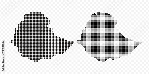 Ethiopia dotted map set, vector illustrations of the country shape using black dots
