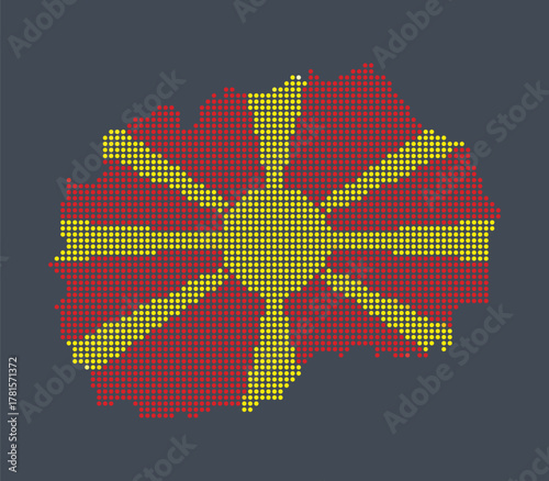 North Macedonia map shape made of red and yellow dots forming the national flag