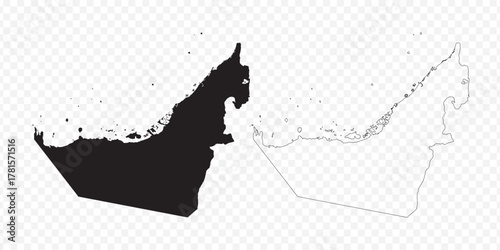 Vector black map of UAE outline and silhouette isolated on transparent background design element