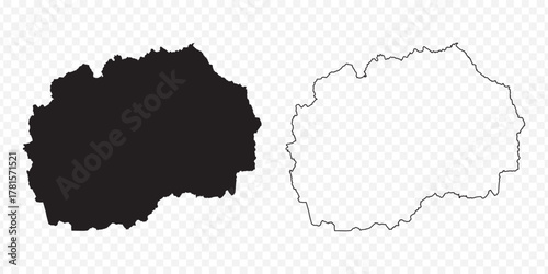 Vector black map of North Macedonia outline and silhouette isolated on transparent background design element