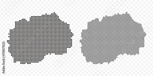 Vector set of North Macedonia map with black dotted halftone pattern isolated on transparent background