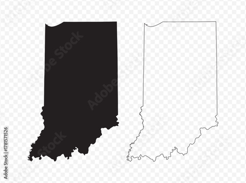 Vector black map of Indiana state outline and silhouette isolated on transparent background
