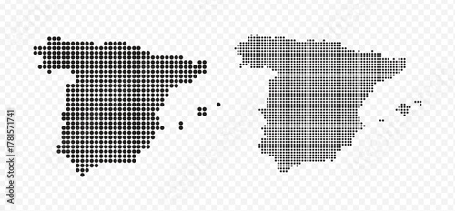 Black dotted map set of the Kingdom of Spain Modern vector illustration on transparent background