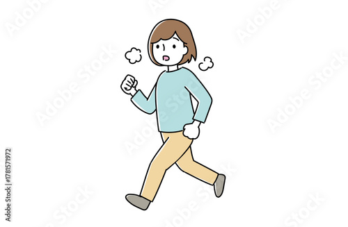 軽く息を切らして走る女性