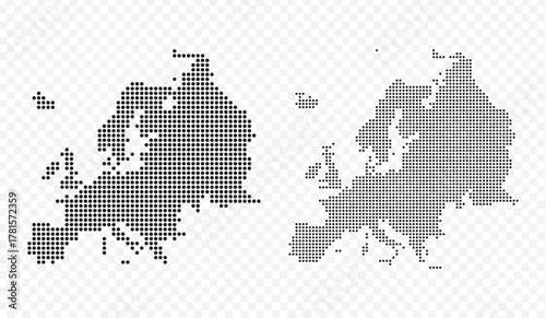 Vector map illustration of the Continent of Europe, showing dotted pattern and halftone style.