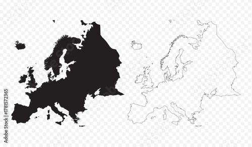 Vector map illustration of the Continent of Europe, showing silhouette and outline sketch.