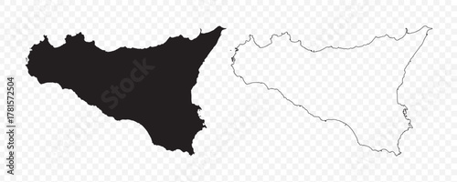 Vector map illustration of Sicily Island, Italy, showing silhouette and outline sketch.