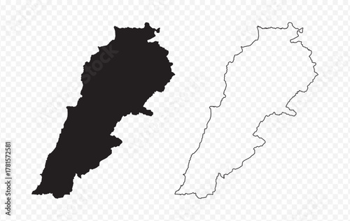 Vector map illustration of the Republic of Lebanon, showing silhouette and outline sketch.