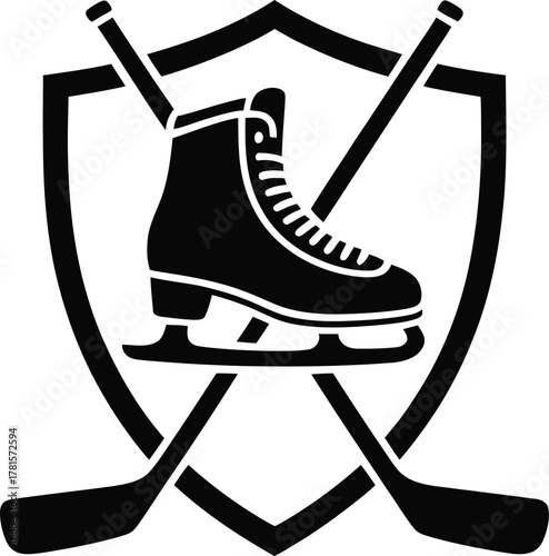 Hockey skate sticks and shield emblem silhouette design