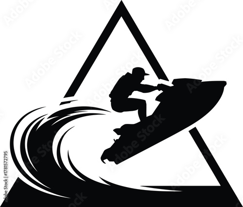 Dynamic jet ski rider performing a stunt in a wave silhouette