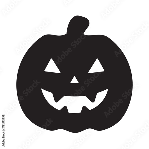 A black silhouette of a carved pumpkin with a mischievous smile and triangular eyes, representing the classic Jack-o'-Lantern symbol of Halloween. This minimalist design is perfect for spooky decorati