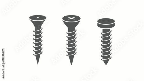 Set of Screw Types Hardware Icon silhouette Vector Illustration