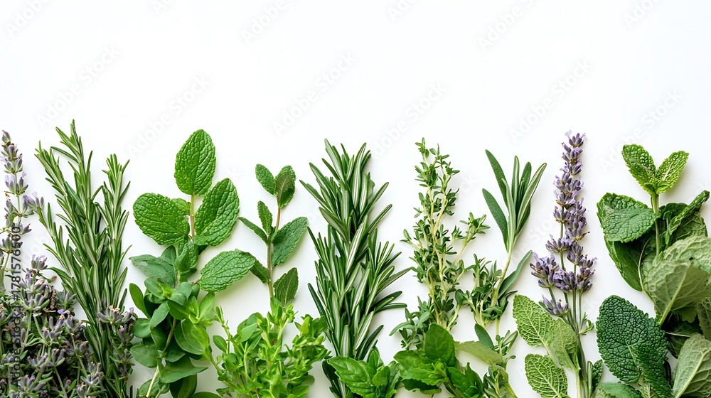 custom made wallpaper toronto digitalAssortment of fresh fragrant culinary herbs like rosemary mint and sage on a clean white surface