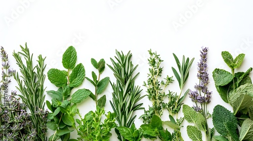 Wallpaper Mural Assortment of fresh fragrant culinary herbs like rosemary mint and sage on a clean white surface Torontodigital.ca
